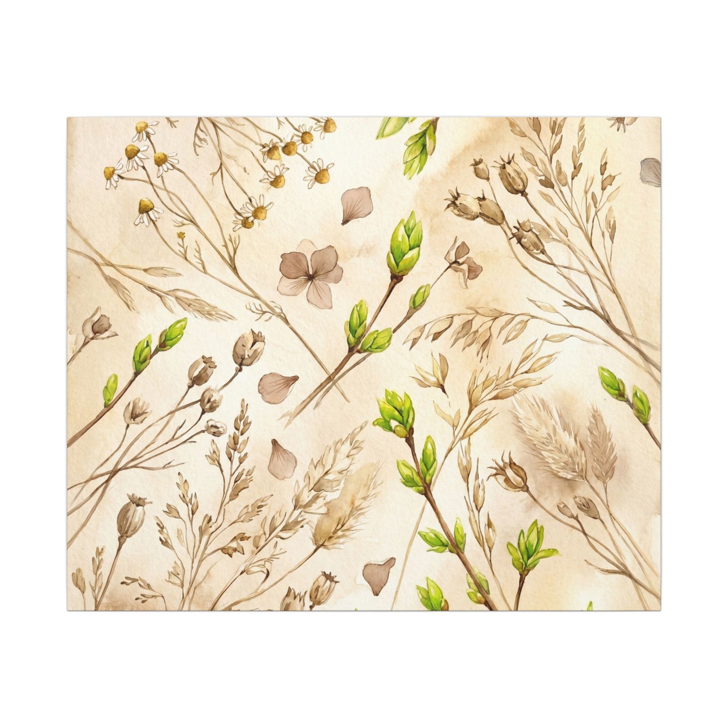 Spring Dried Flowers Watercolor Canvas Art | Earthy Decor