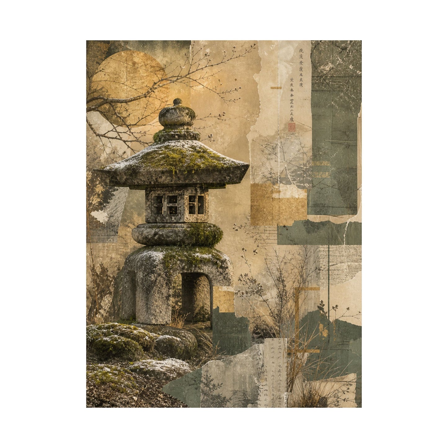 Shibui Stone Lantern Wall Art Print - Japandi Texture