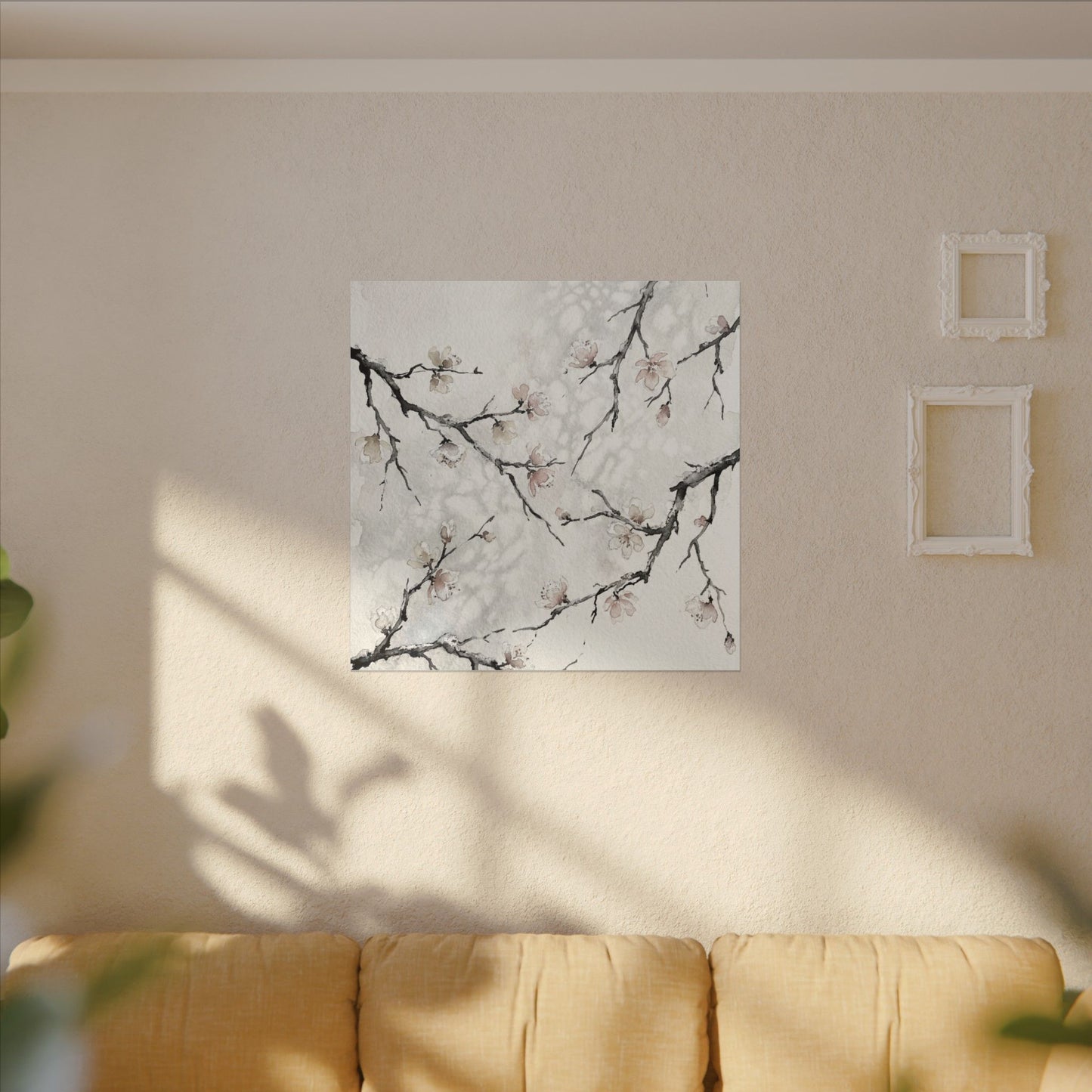 Cherry Blossom Canvas Art | Winter Japandi Watercolor Art