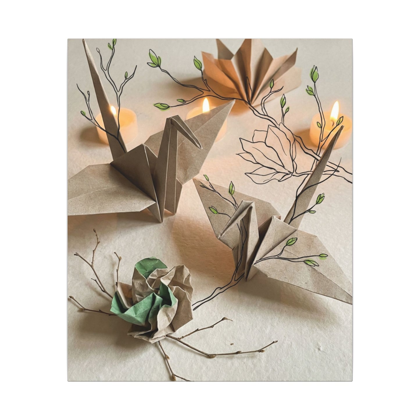 Paper Fold Spring Canvas Art | Japandi Earthy Design