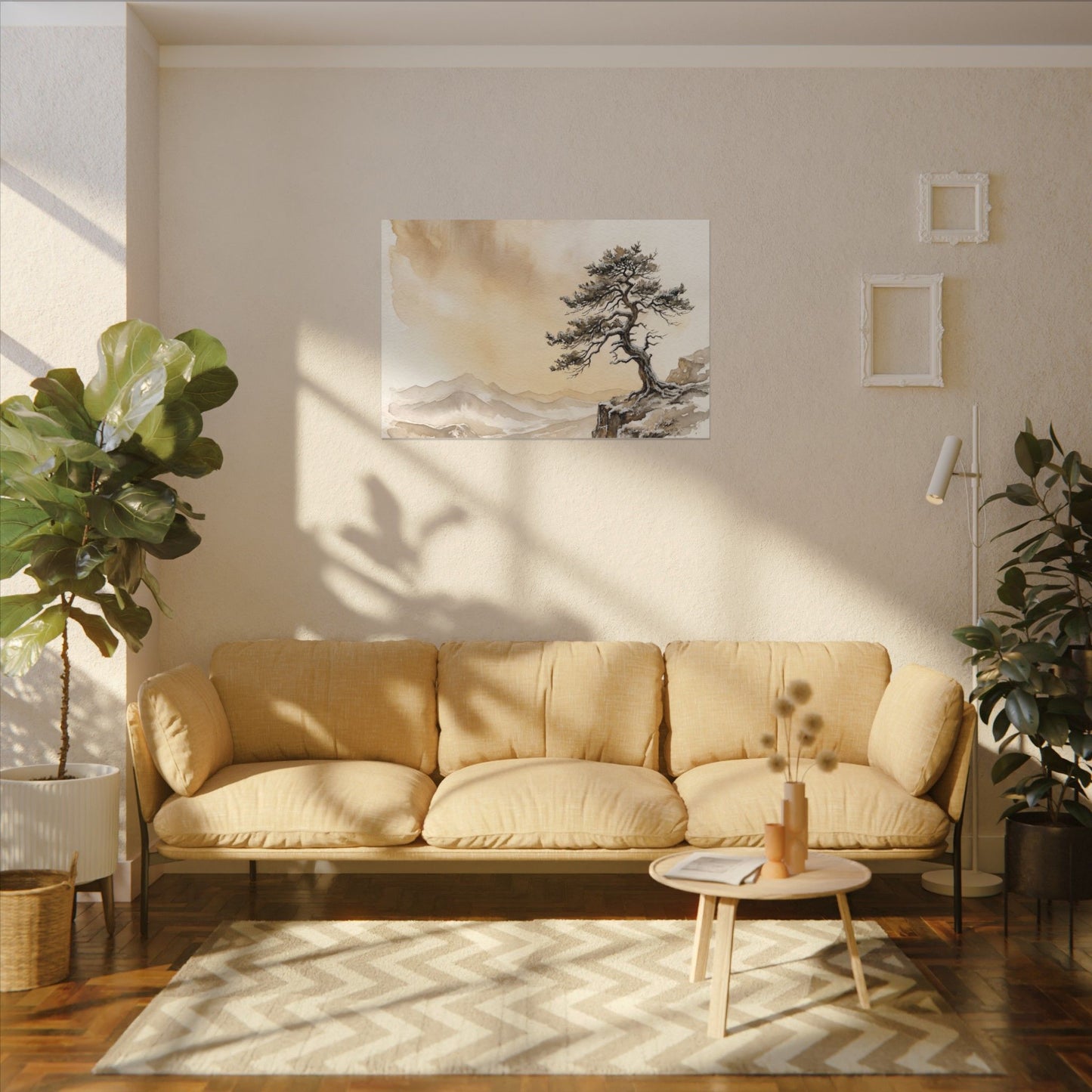 Pine Tree Canvas Art | Winter Japandi Watercolor Art