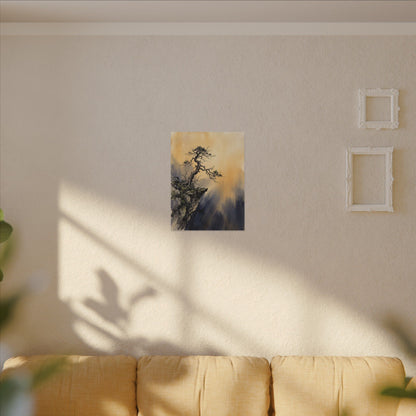Zen Pine Tree in Golden Hour | Sumi E Canvas Art