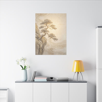 Winter Pine Tree Japanese Pattern Canvas Art | Elegant Decor