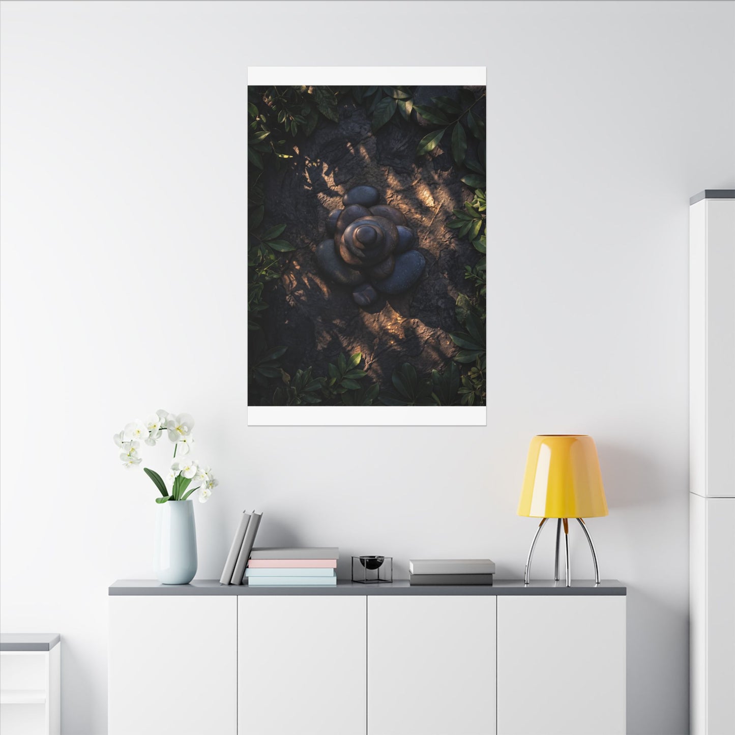 Ma River Stones Canvas Art - Dark Japandi Dark Texture