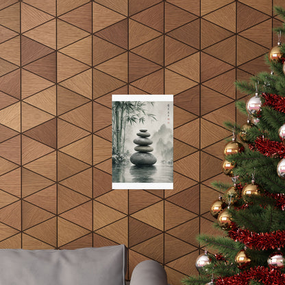 River Stones Sumi E Wall Art Print | Tranquil Zen Art