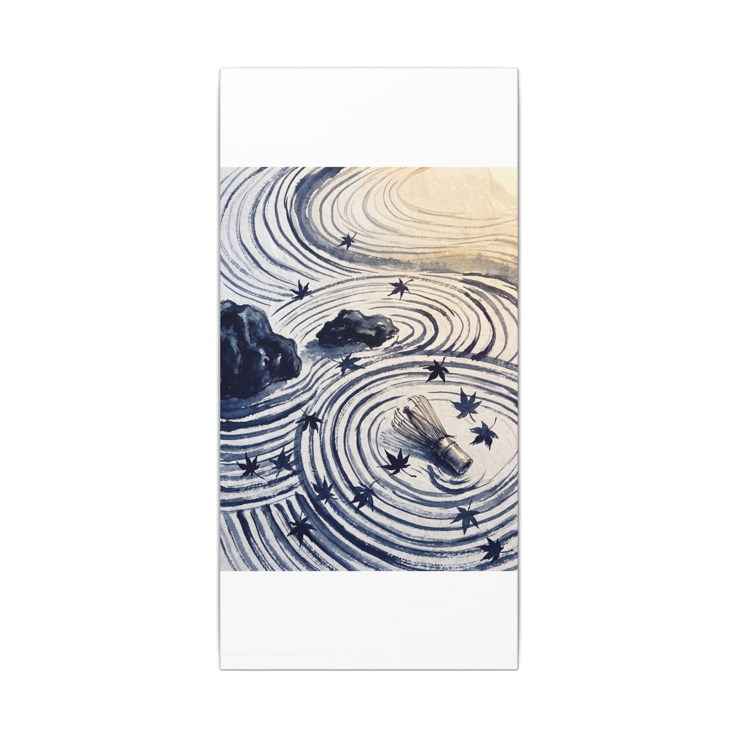 Zen Rock Garden in Golden Hour | Sumi E Canvas Art