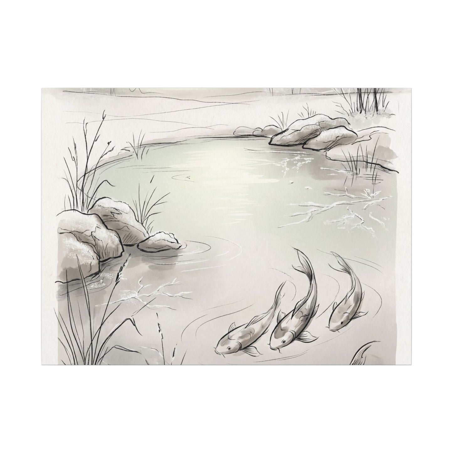 Koi Pond Minimal Line Canvas Art | Cozy Japandi Art