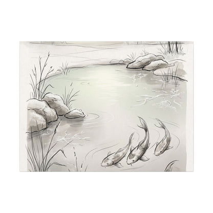 Koi Pond Minimal Line Canvas Art | Cozy Japandi Art