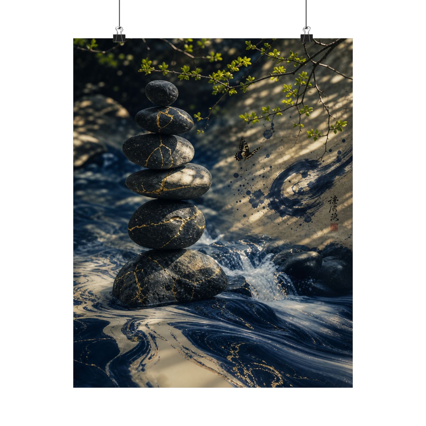 River Stones Wall Art Print | Spring Kintsugi Broken Beauty Art