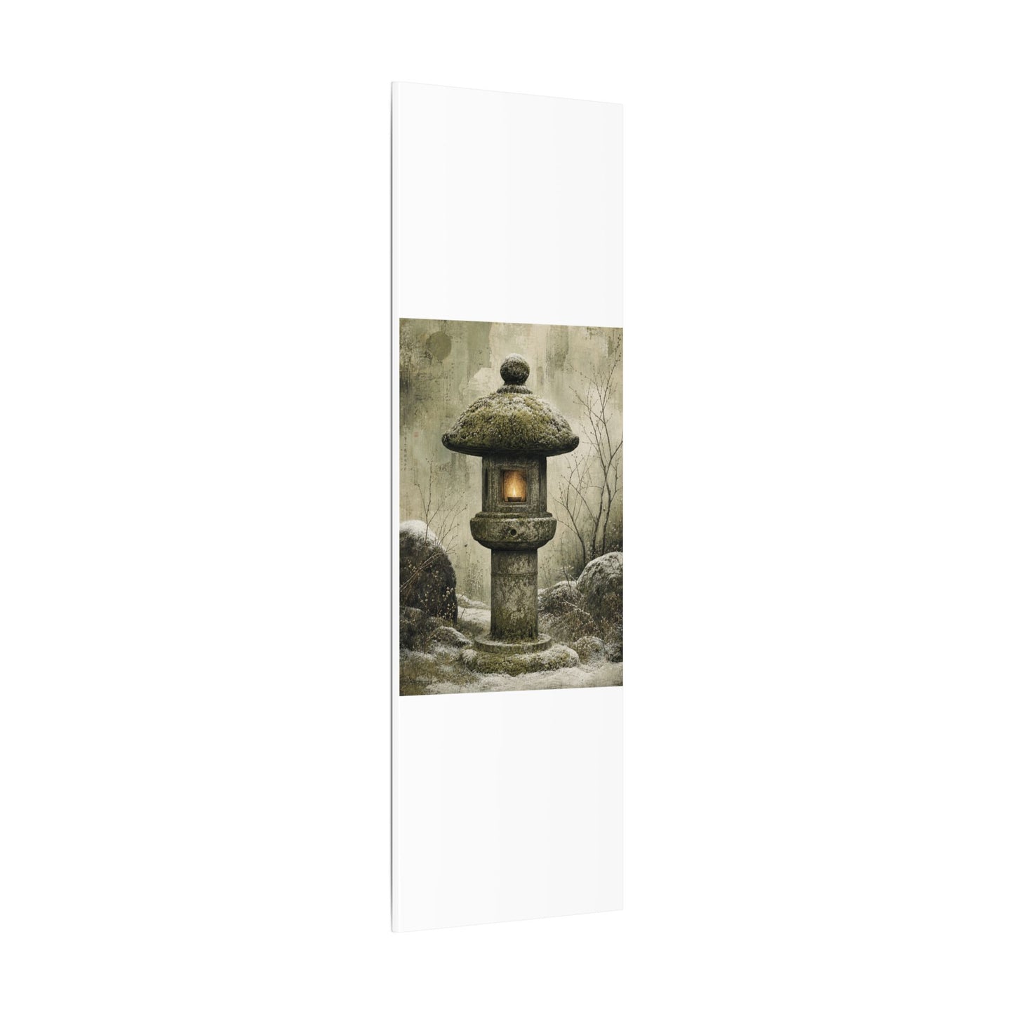 Stone Lantern Winter Canvas Art | Japandi Neutral Design
