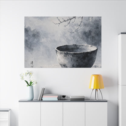 Seijaku Ceramic Bowl Canvas Art - Zen Sumi E