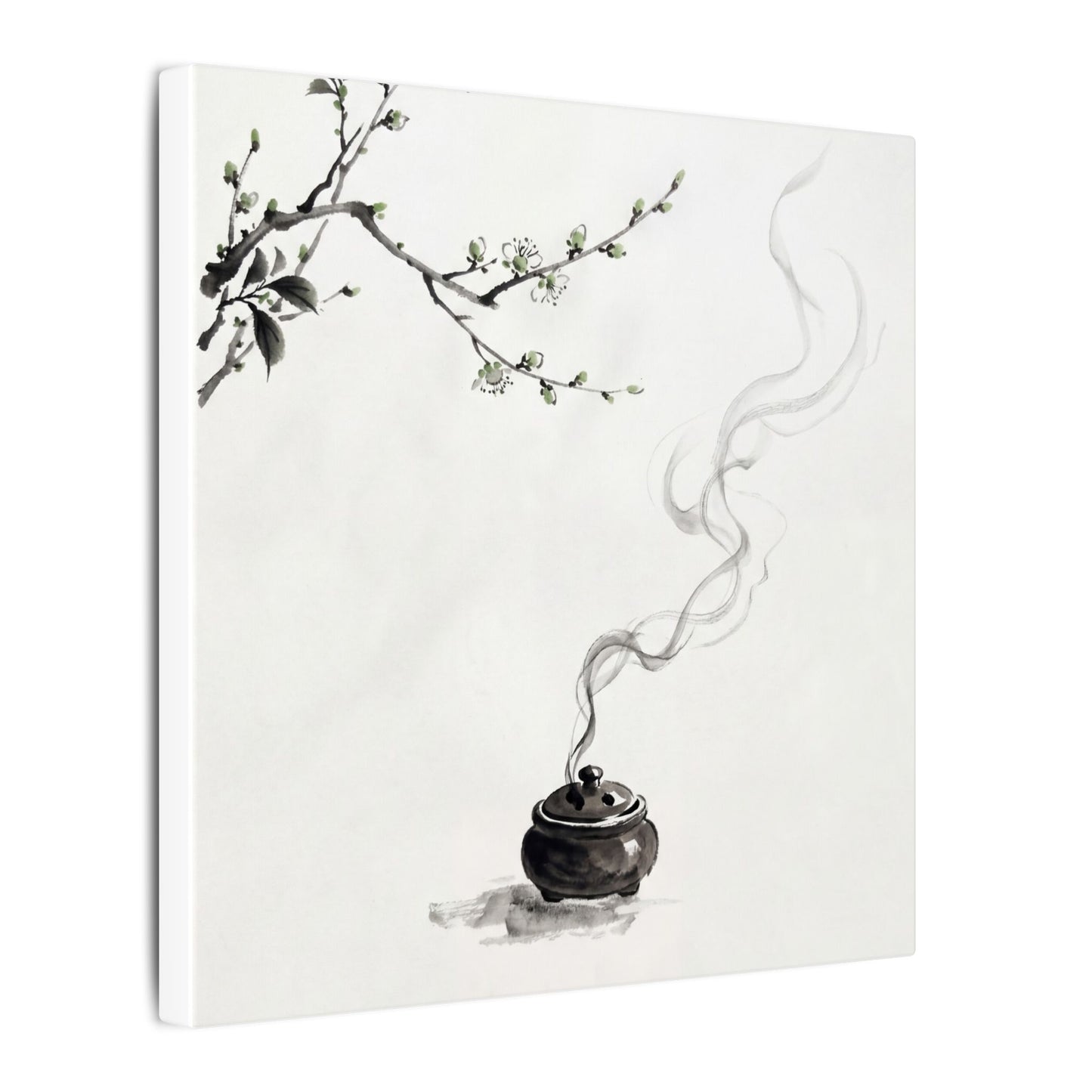 Calm Incense Smoke Canvas Art - Sumi E Zen