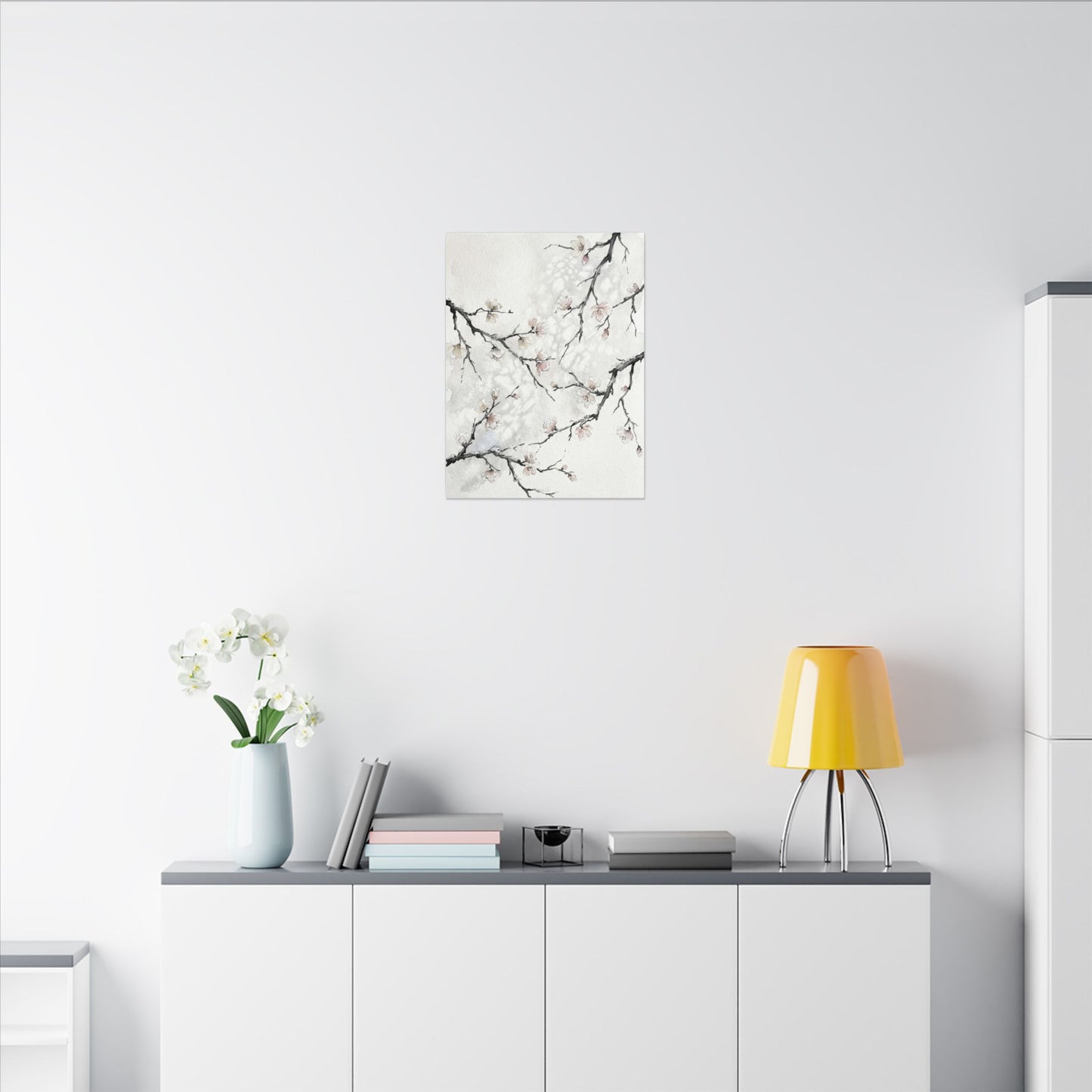Cherry Blossom Canvas Art | Winter Japandi Watercolor Art