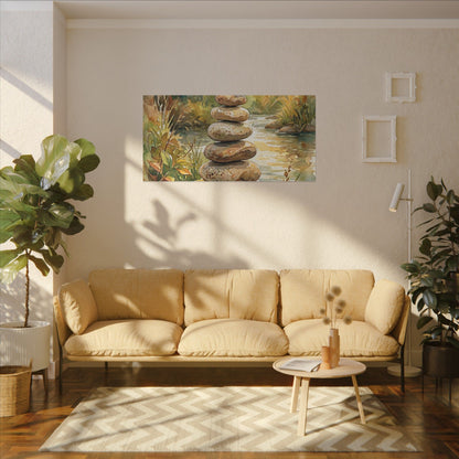 River Stones Summer Canvas Art | Japandi Cozy Design