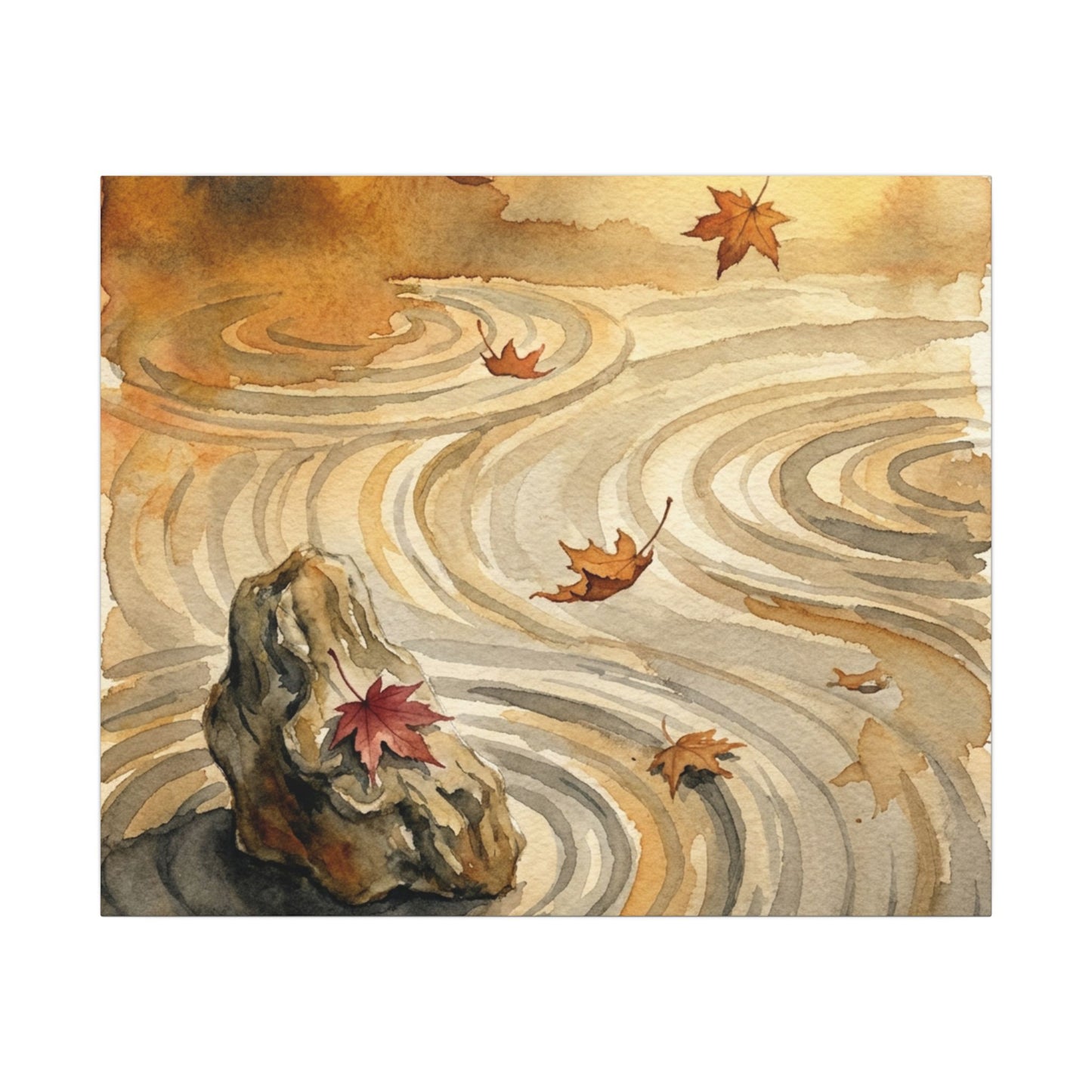 Autumn Rock Garden Watercolor Canvas Art | Neutral Decor