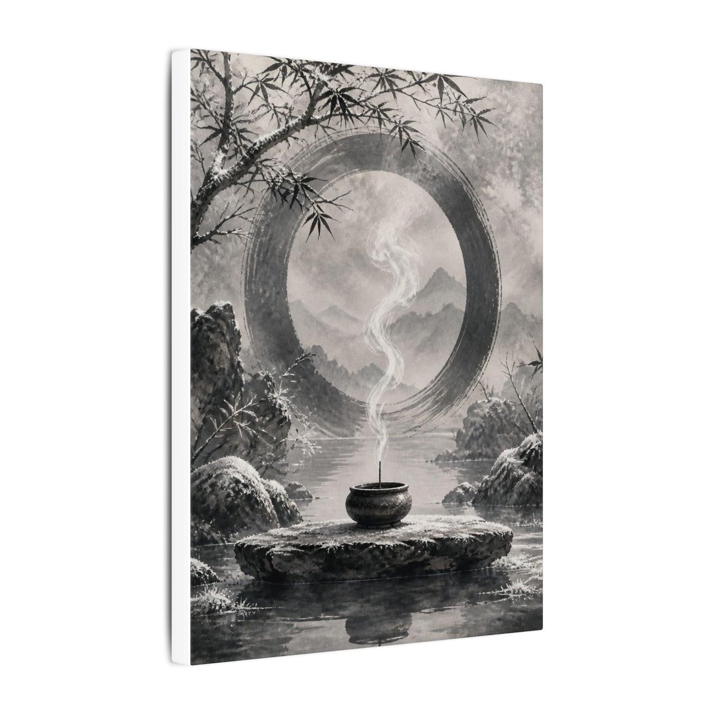 Incense Smoke Canvas Art | Winter Zen Sumi E Art