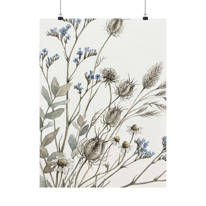 Elegant Dried Flowers Wall Art Print - Watercolor Japandi