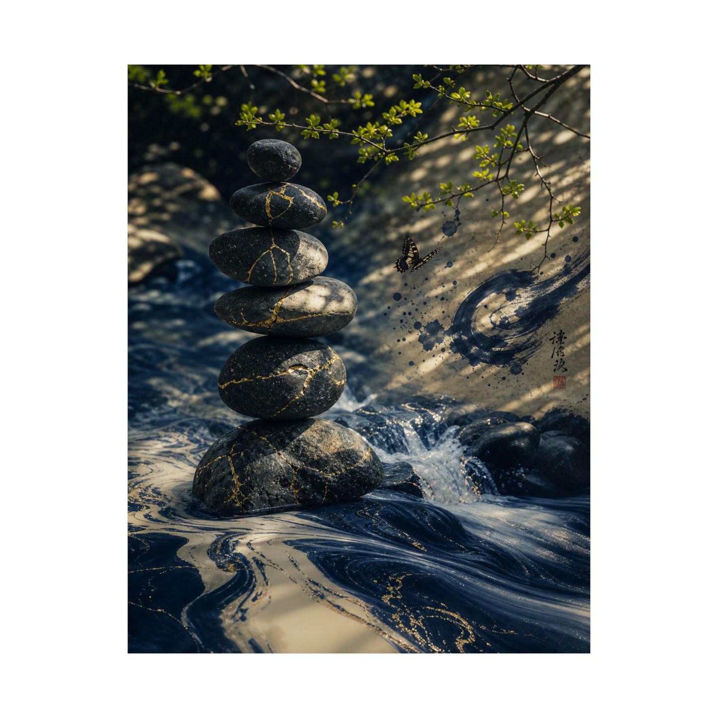 River Stones Wall Art Print | Spring Kintsugi Broken Beauty Art