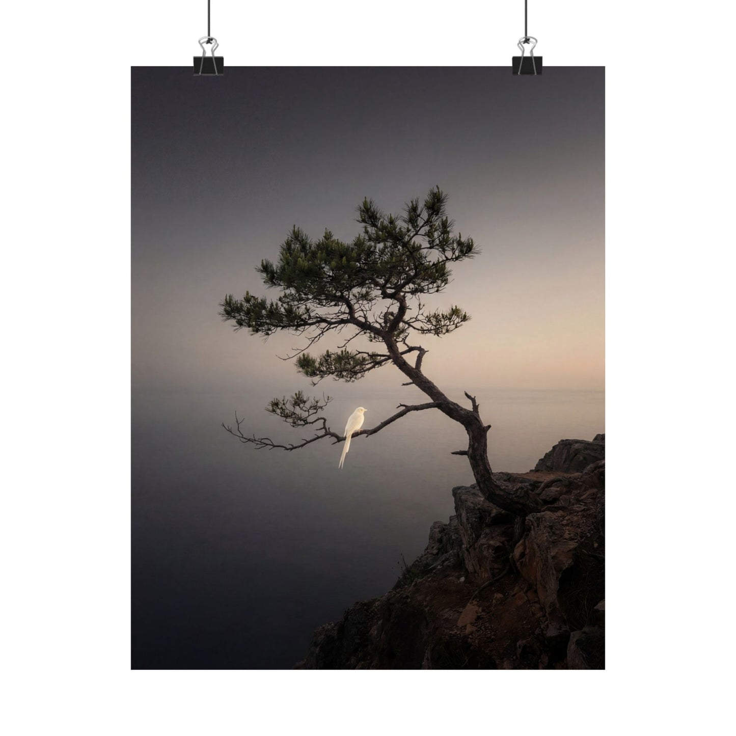 Moody Pine Tree Wall Art Print - Moody Minimal Dark Japandi Art Print