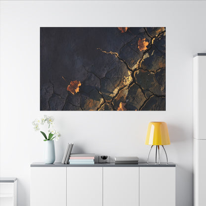 Cracked Earth Canvas Art | Autumn Dark Japandi Dark Texture Art