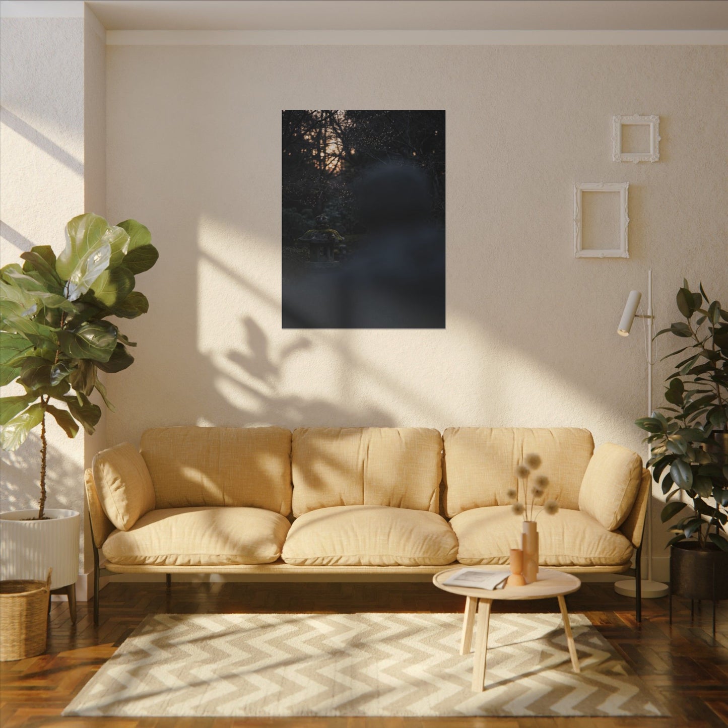 Spring Stone Lantern Moody Minimal Canvas Art | Bold Decor
