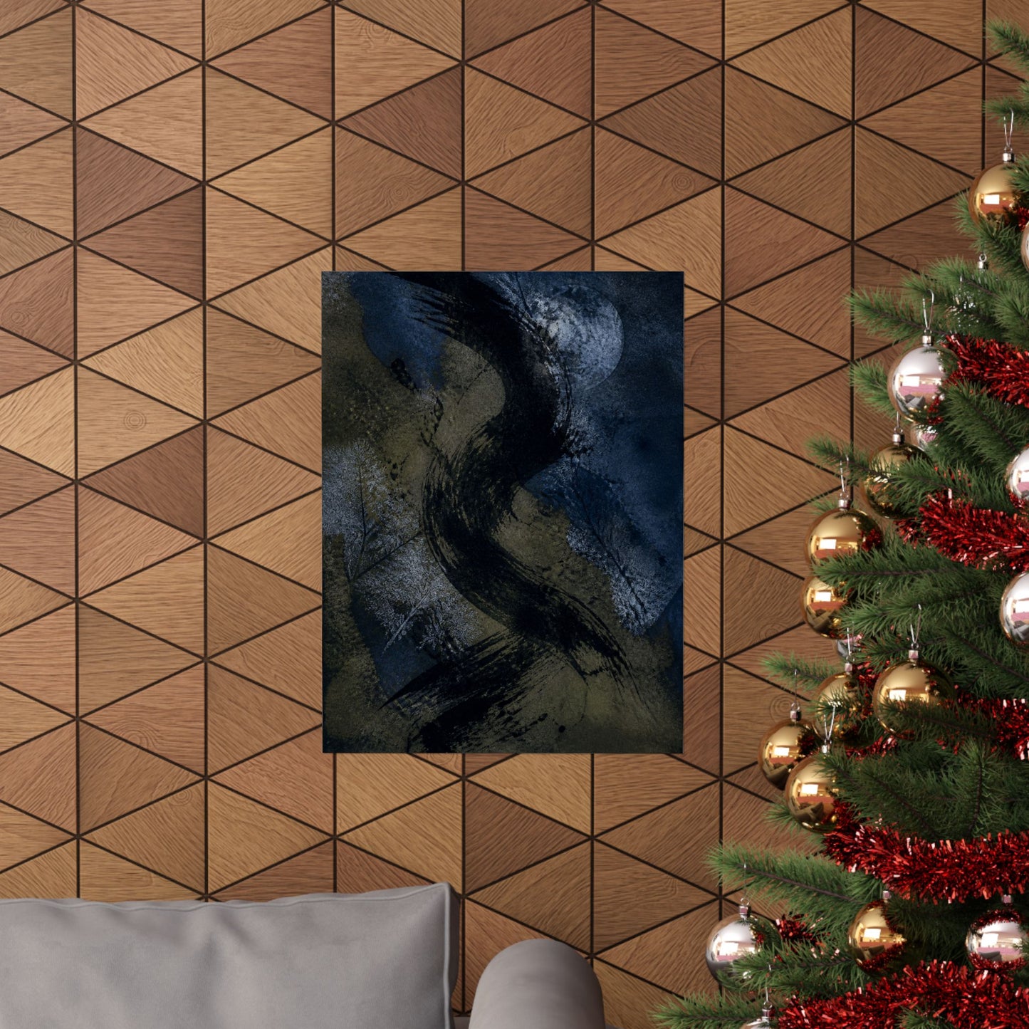 Ink Brushstroke Winter Wall Art Print | Dark Japandi Atmospheric Design