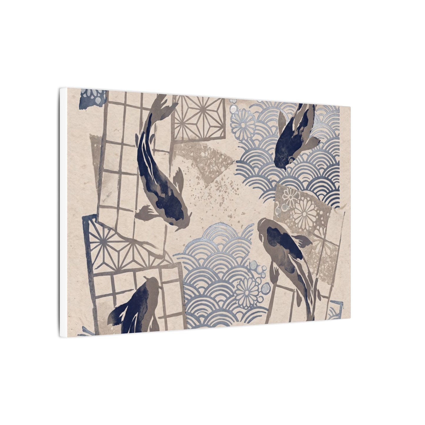 Earthy Koi Pond Canvas Art - Japanese Pattern Japandi