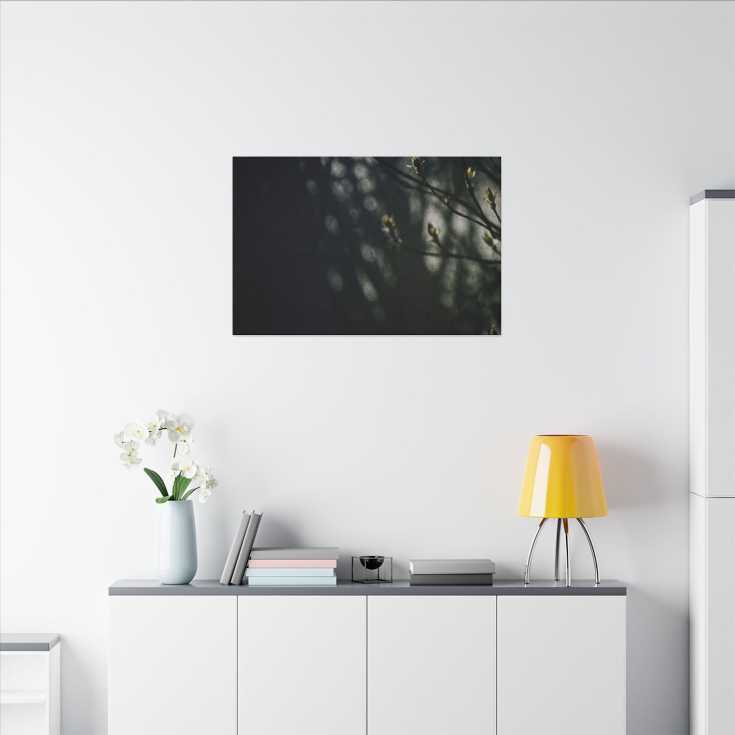 Dark Japandi Shoji Screen in Dappled | Moody Minimal Canvas Art