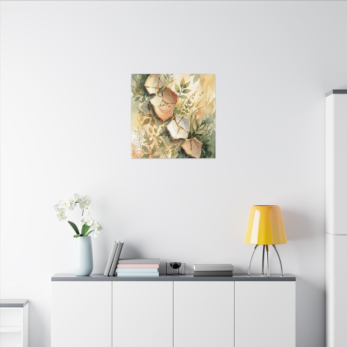 Japandi Broken Pottery in Golden Hour | Watercolor Canvas Art