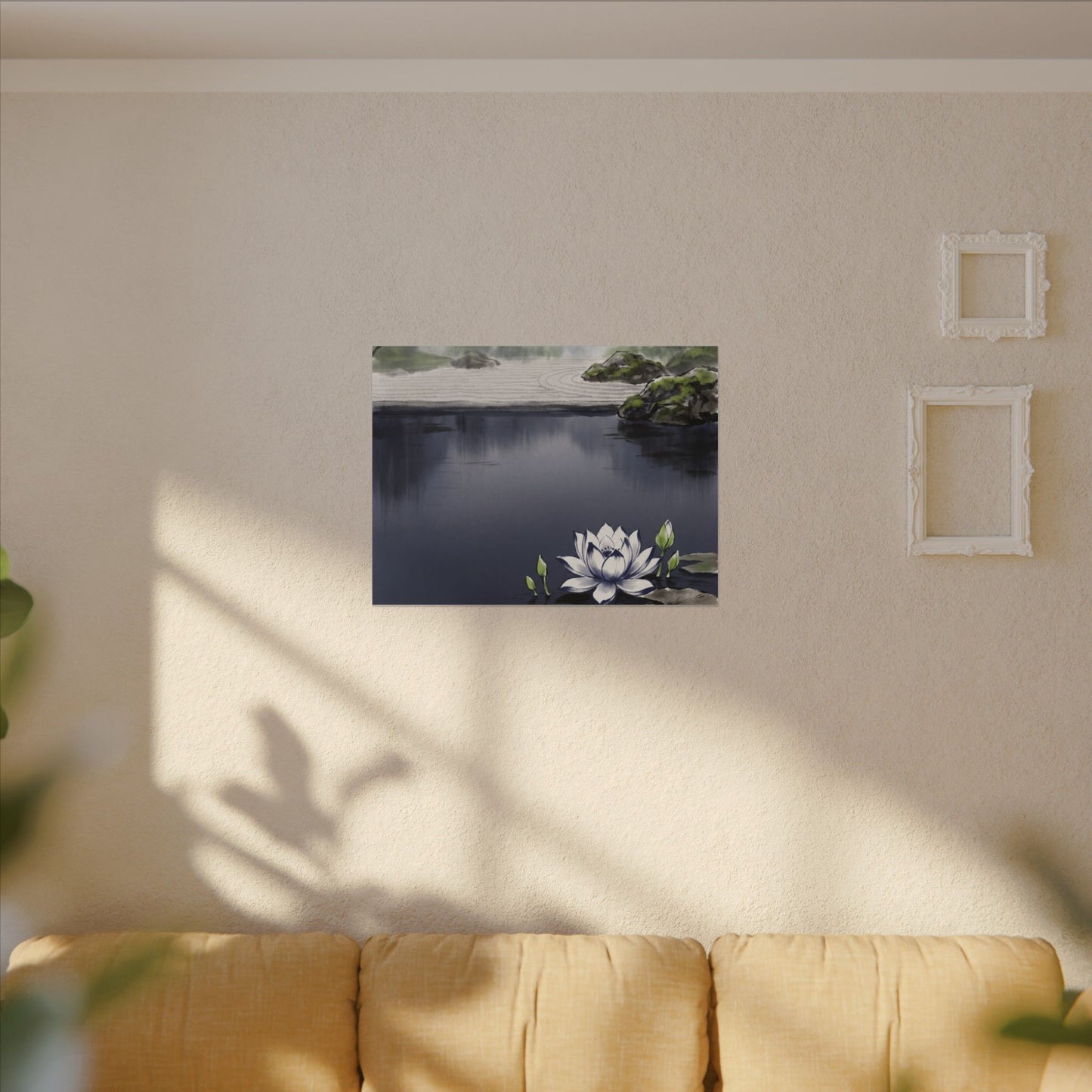 Lotus Flower Karesansui Canvas Art | Tranquil Zen Art