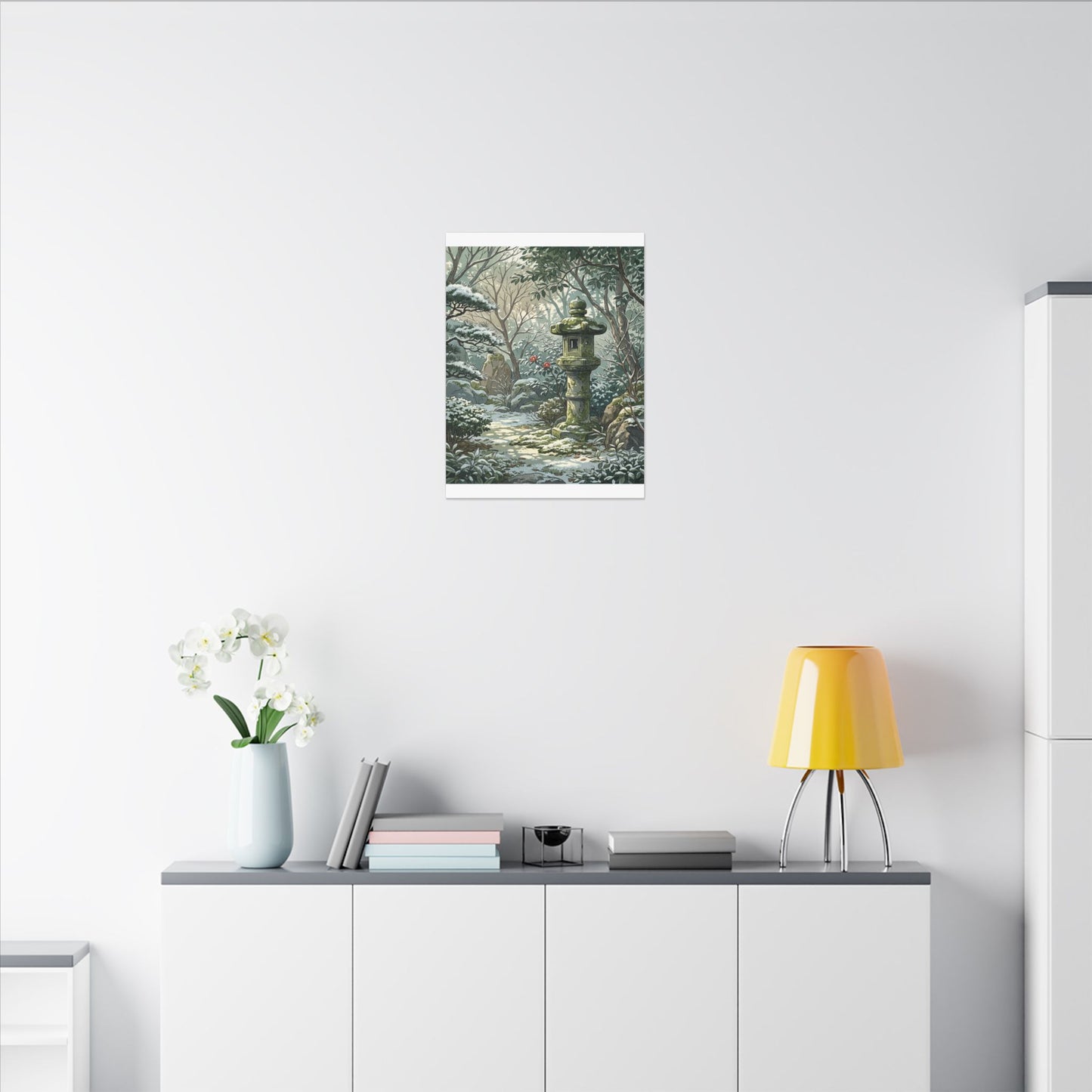 Stone Lantern Winter Canvas Art | Japandi Warm Design