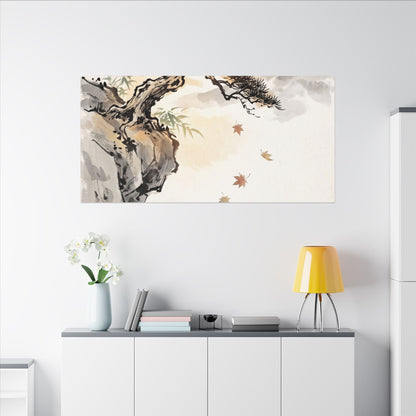 Peaceful Pine Tree Canvas Art - Sumi E Zen