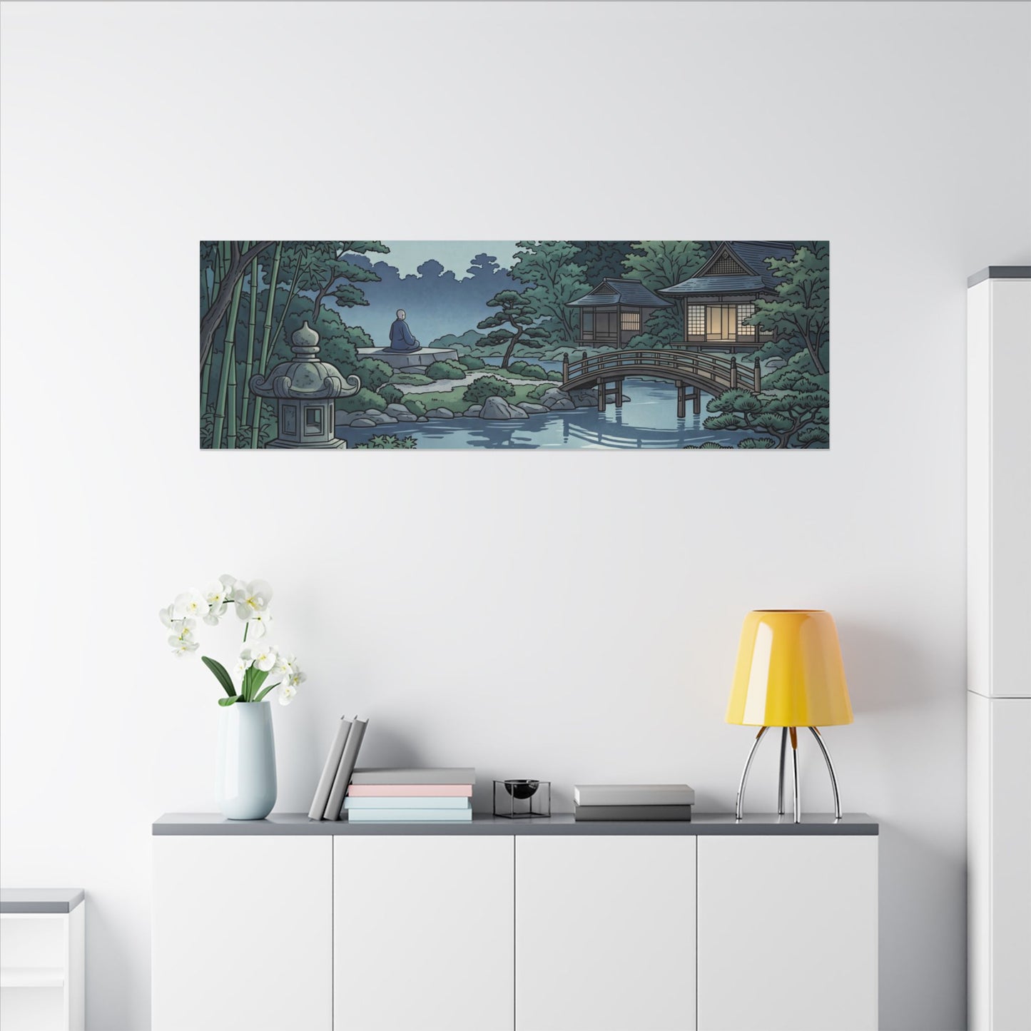 Summer Moonlit Garden Ukiyo E Inspired Canvas Art | Serene Decor