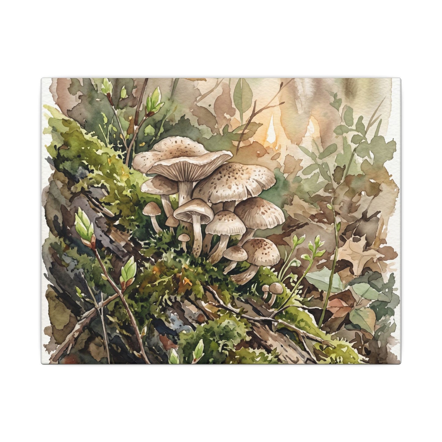Wild Mushrooms Canvas Art | Spring Japandi Watercolor Art