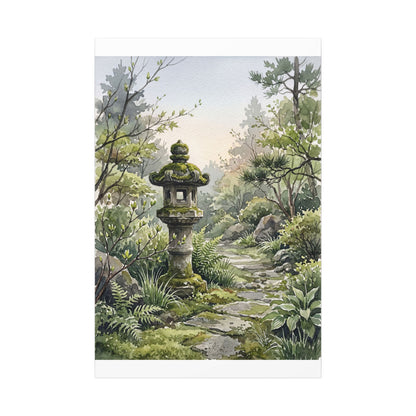 Neutral Stone Lantern Canvas Art - Watercolor Japandi