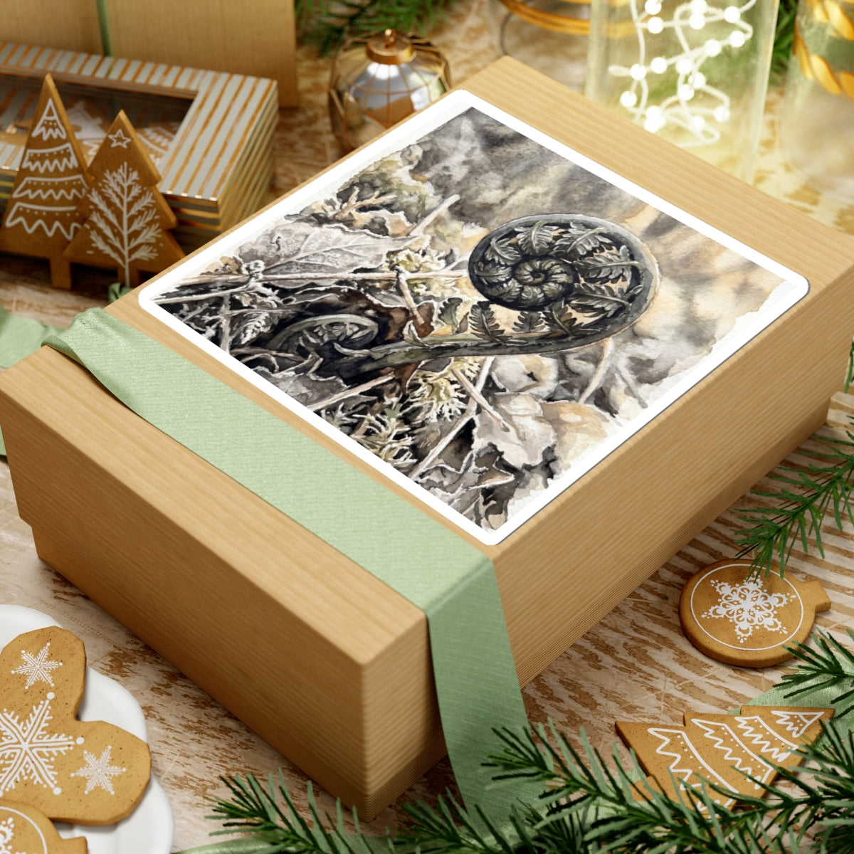 Cozy Fern Unfurling Sticker - Watercolor Japandi