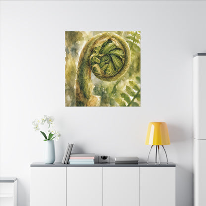 Japandi Fern Unfurling in Dappled | Watercolor Canvas Art