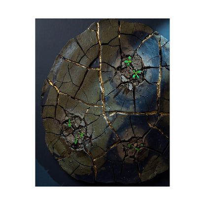 Moonlight Cracked Earth Wall Art Print - Dark Japandi Kanso