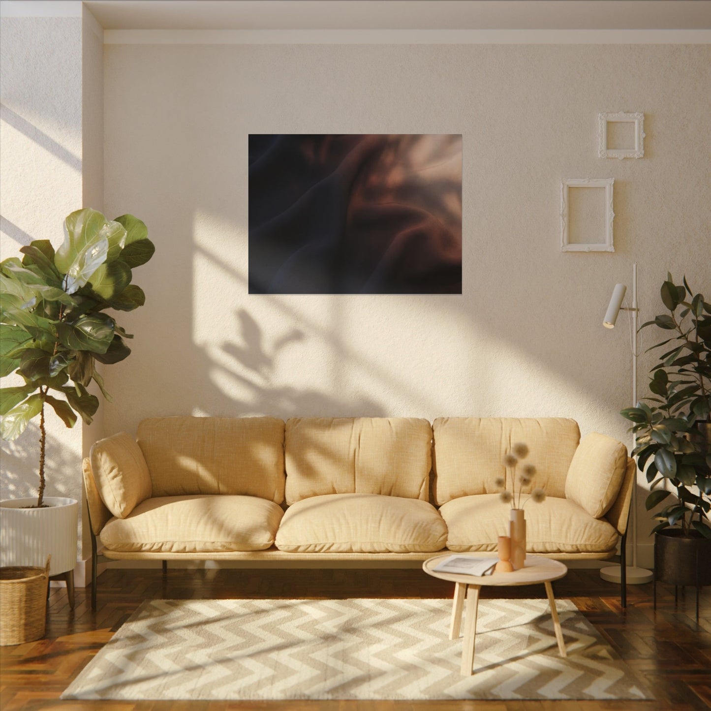 Dark Japandi Silk Drape in Dawn | Shadow Zen Canvas Art