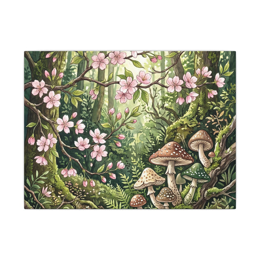 Cherry Blossom Canvas Art | Spring Cottagecore Mushroom Illustration Art