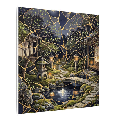 Kintsugi Moonlit Garden in Candlelight | Gold Vein Canvas Art