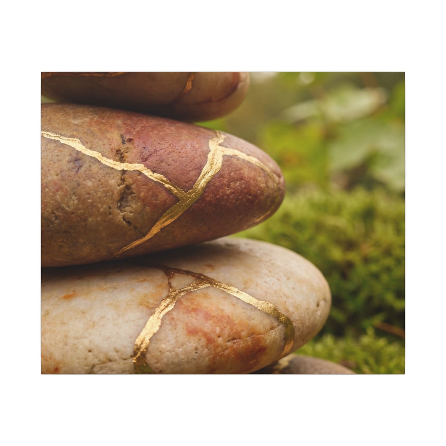 River Stones Summer Canvas Art | Kintsugi Healing Design