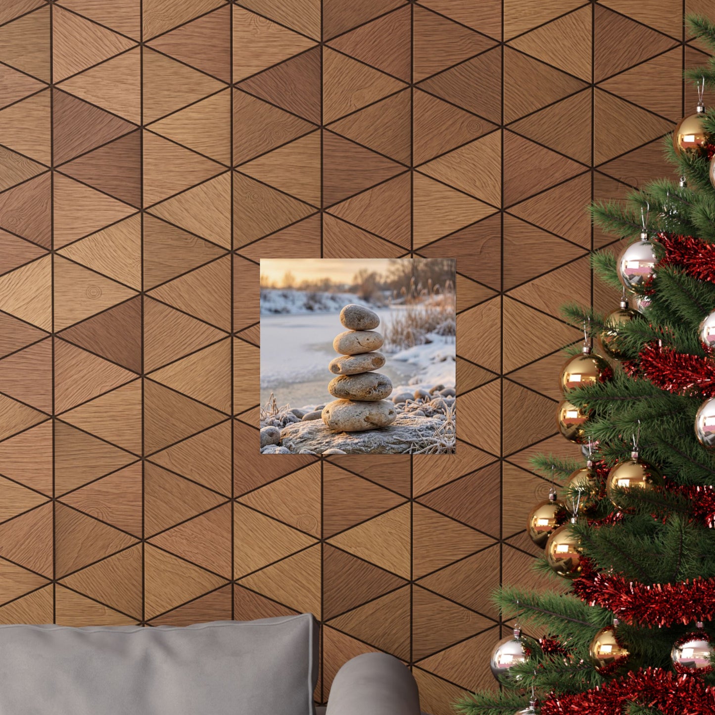 Winter River Stones Japanese Pattern Wall Art Print | Warm Decor