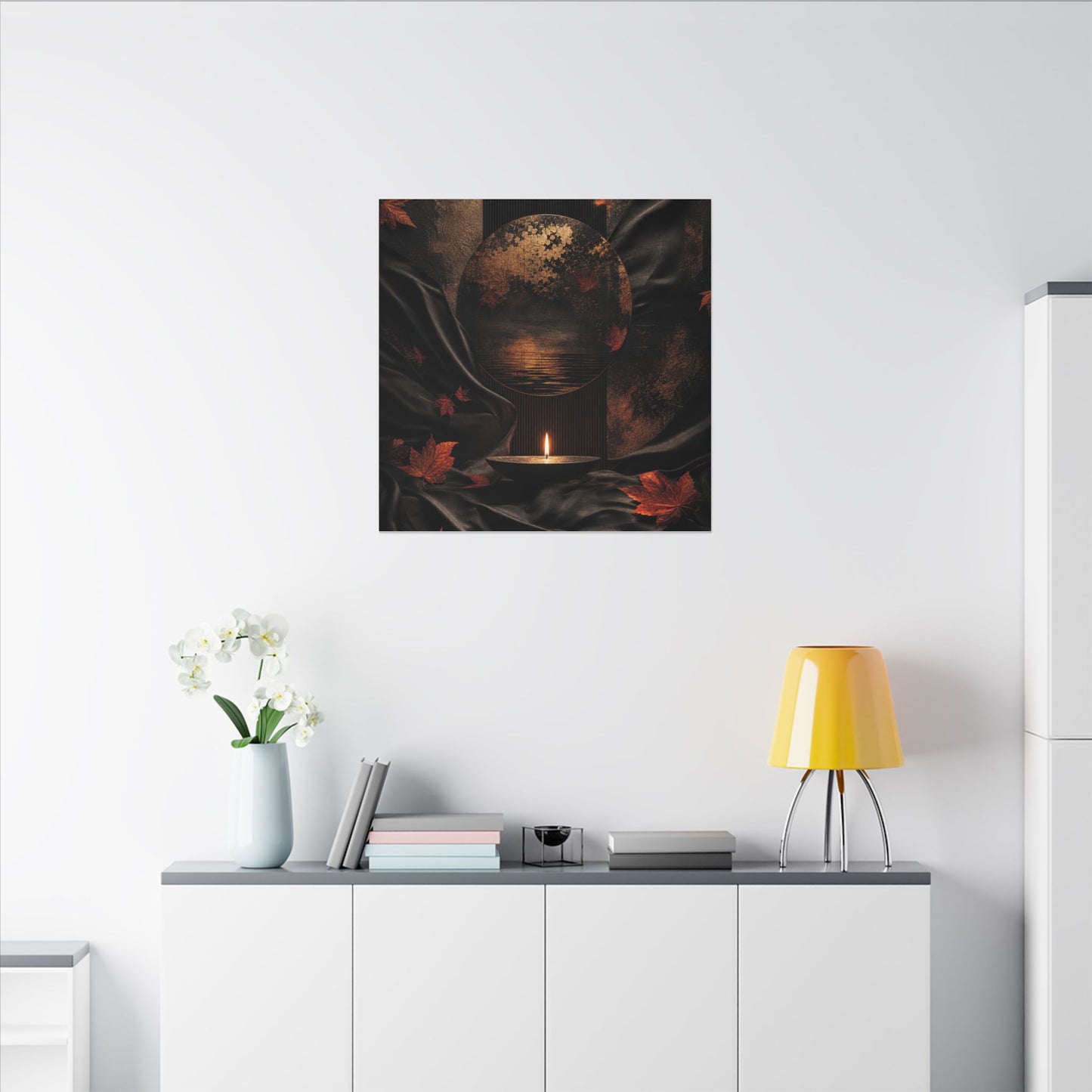 Silk Drape Autumn Canvas Art | Dark Japandi Moody Design