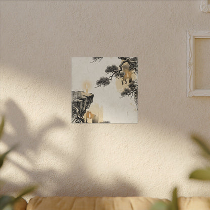Japandi Pine Tree in Candlelight | Japanese Pattern Canvas Art