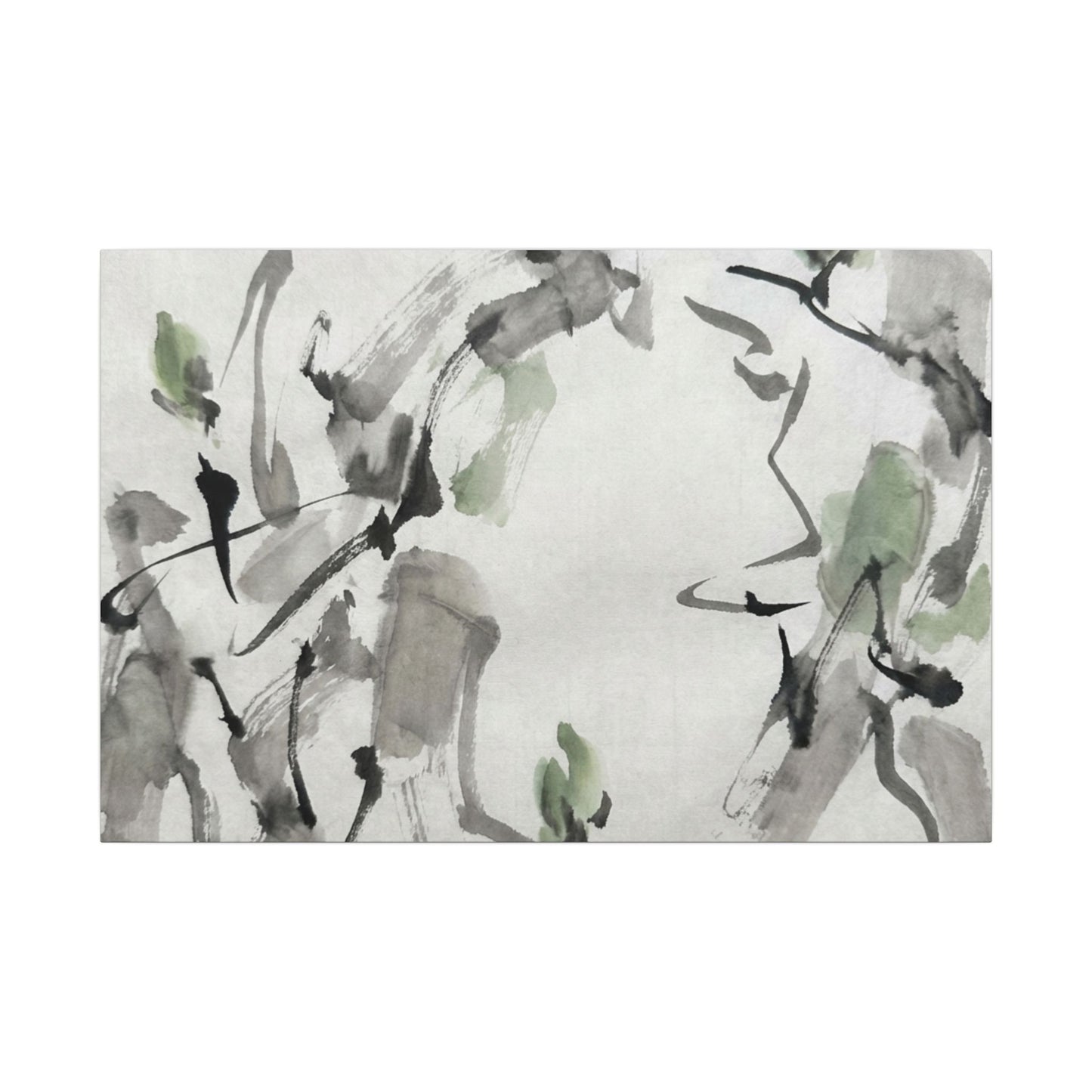 Zen Ink Brushstroke in Overcast | Sumi E Canvas Art Art Print