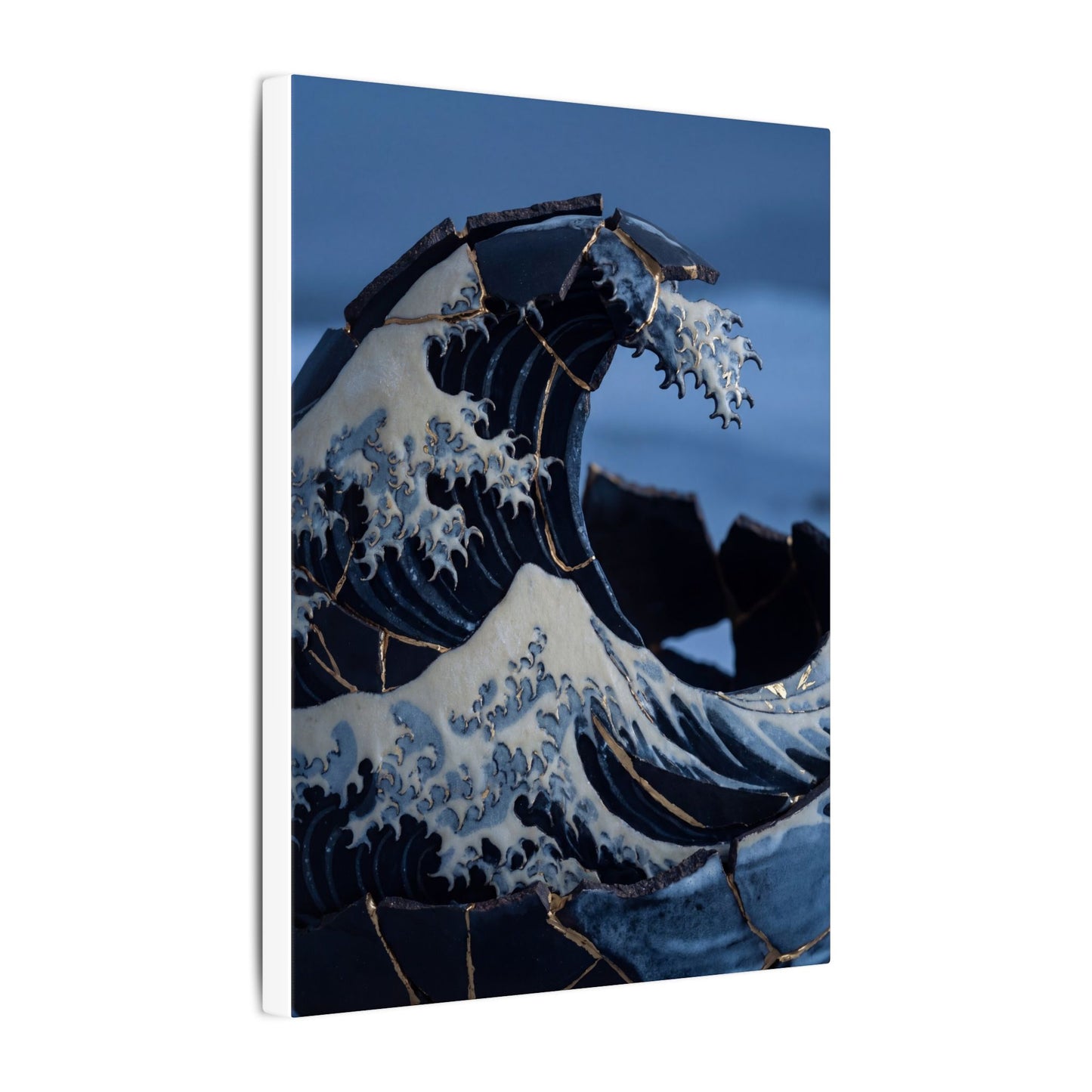 Ocean Wave Canvas Art | Winter Kintsugi Gold Repair Art