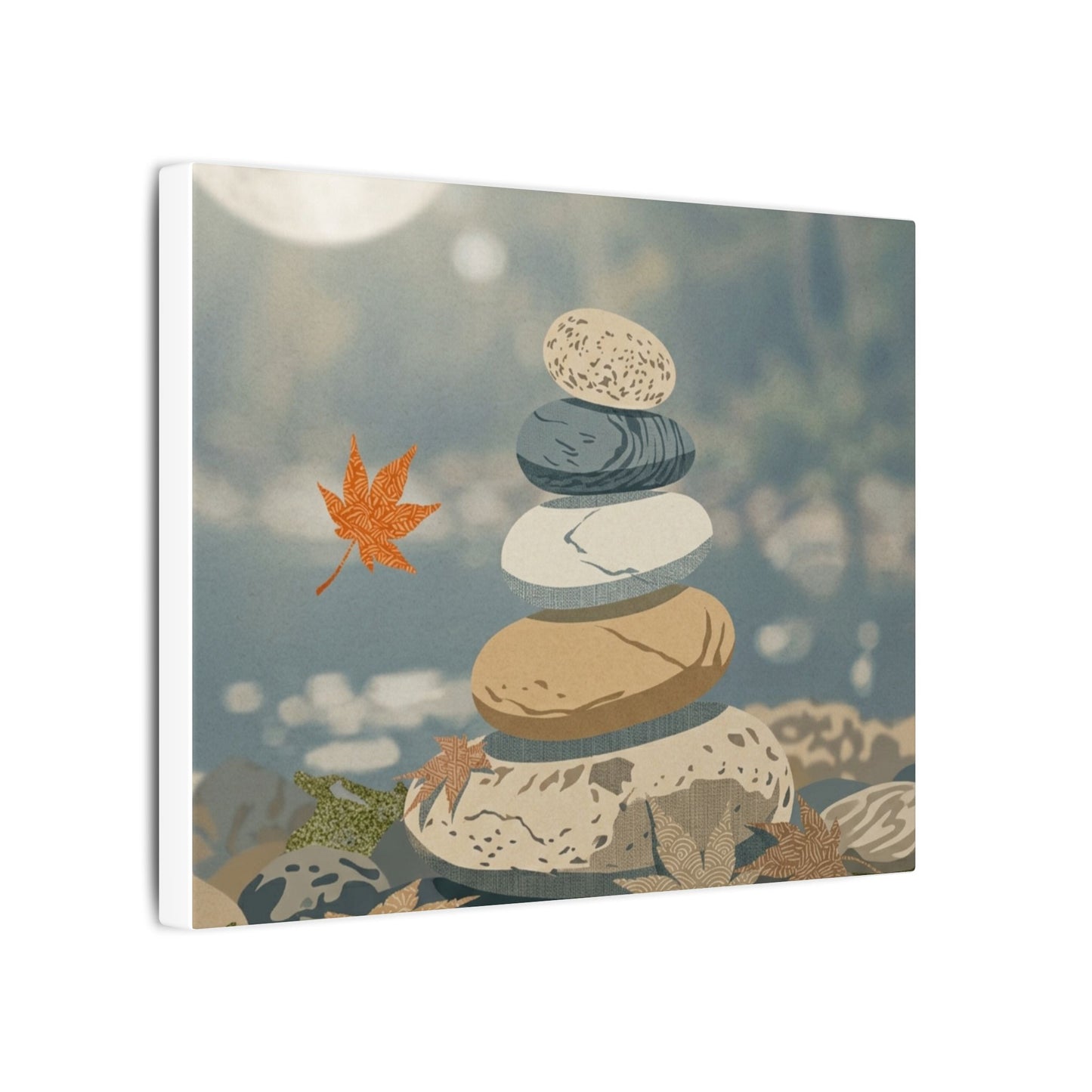 Warm River Stones Canvas Art - Japanese Pattern Japandi