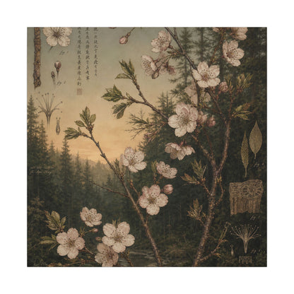 Spring Cherry Blossom Herbarium Canvas Art | Nostalgic Decor