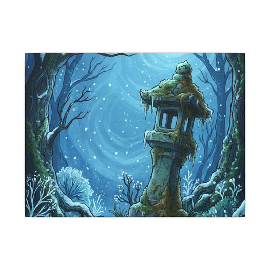Moonlight Stone Lantern Canvas Art - Cottagecore Fukinsei Art Print